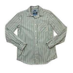 Kirra Shirt Mens S Small White Green Striped Button Up Long Sleeve Cotton
